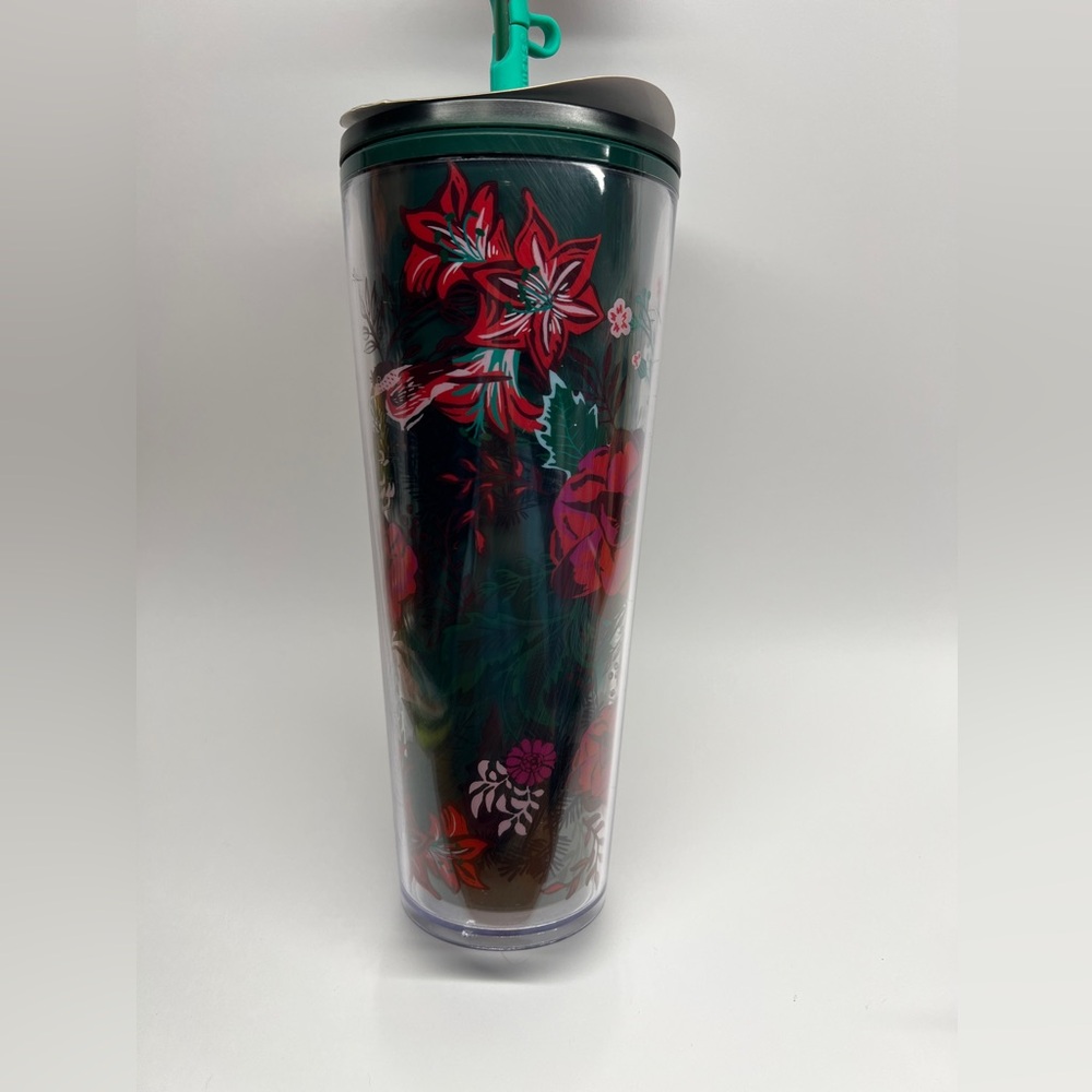 Starbucks Holiday 2022 With Flower Straw Stopper Poinsettia Cold Tumbler 24oz
